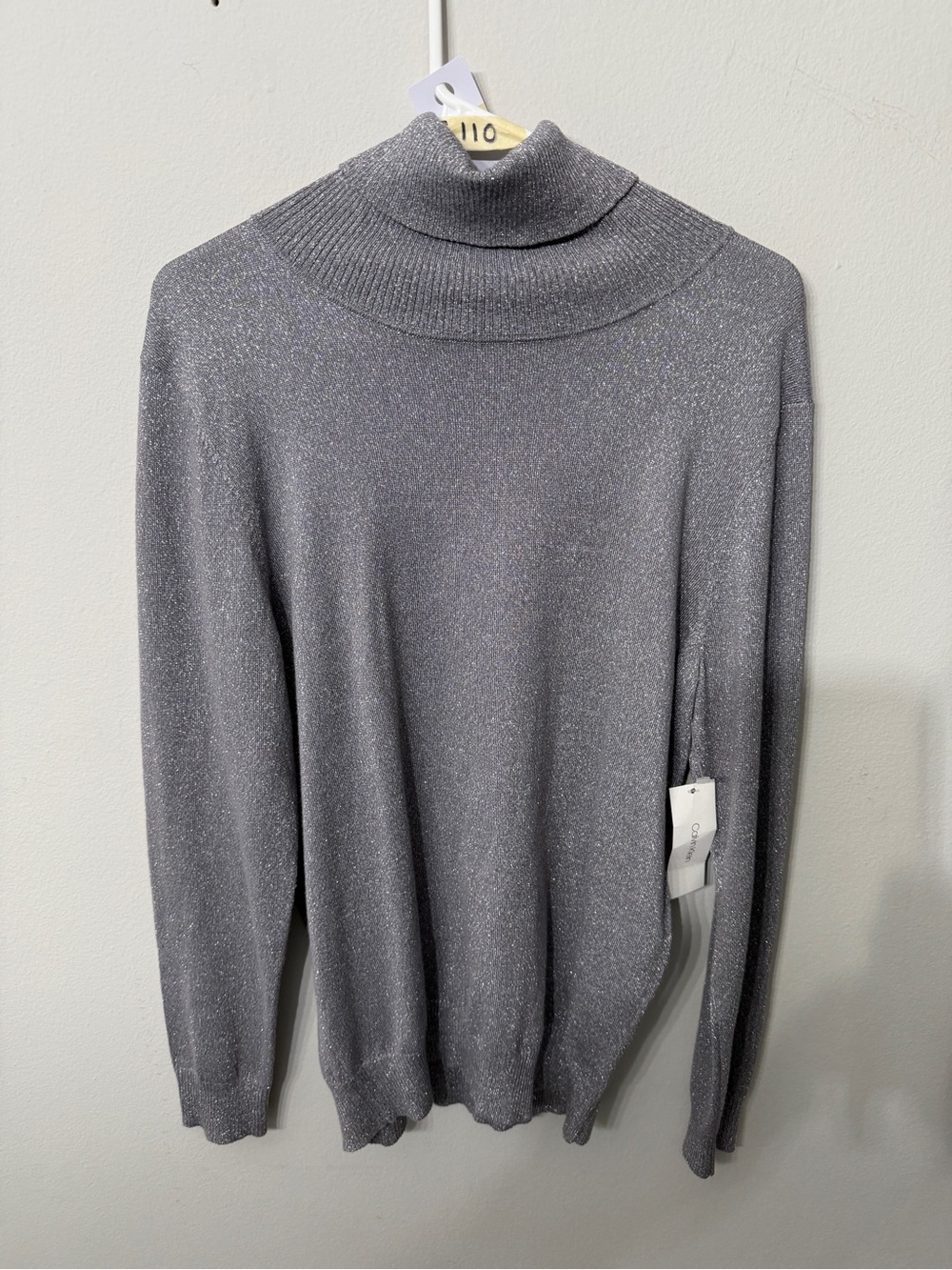 Women’s Calvin Klein Large Silver Gray Metallic Turtleneck Sweater